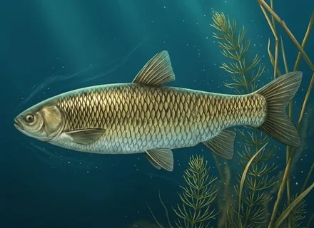 Grass carp (Ctenopharyngodon idella) among aquatic vegetation