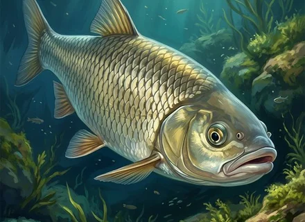 European chub (Squalius cephalus) beneath overhanging branches along a riverbank