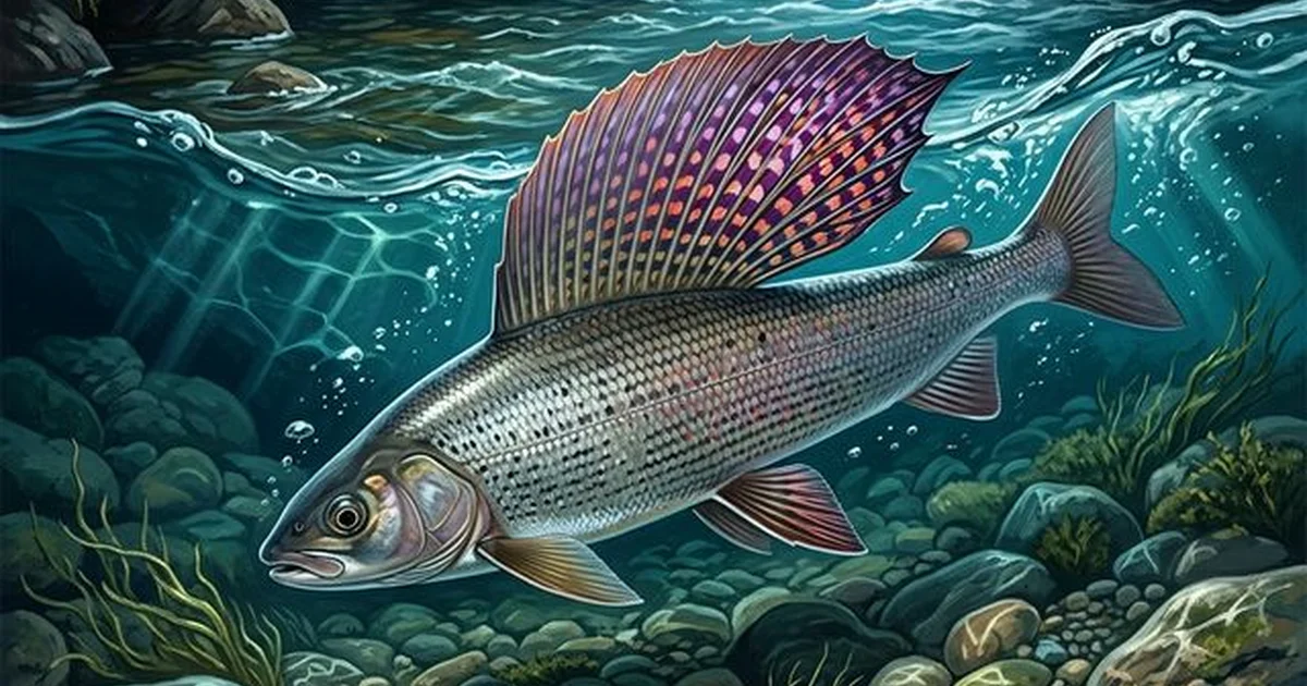 European grayling (Thymallus thymallus) in a clear mountain river above a gravel bed