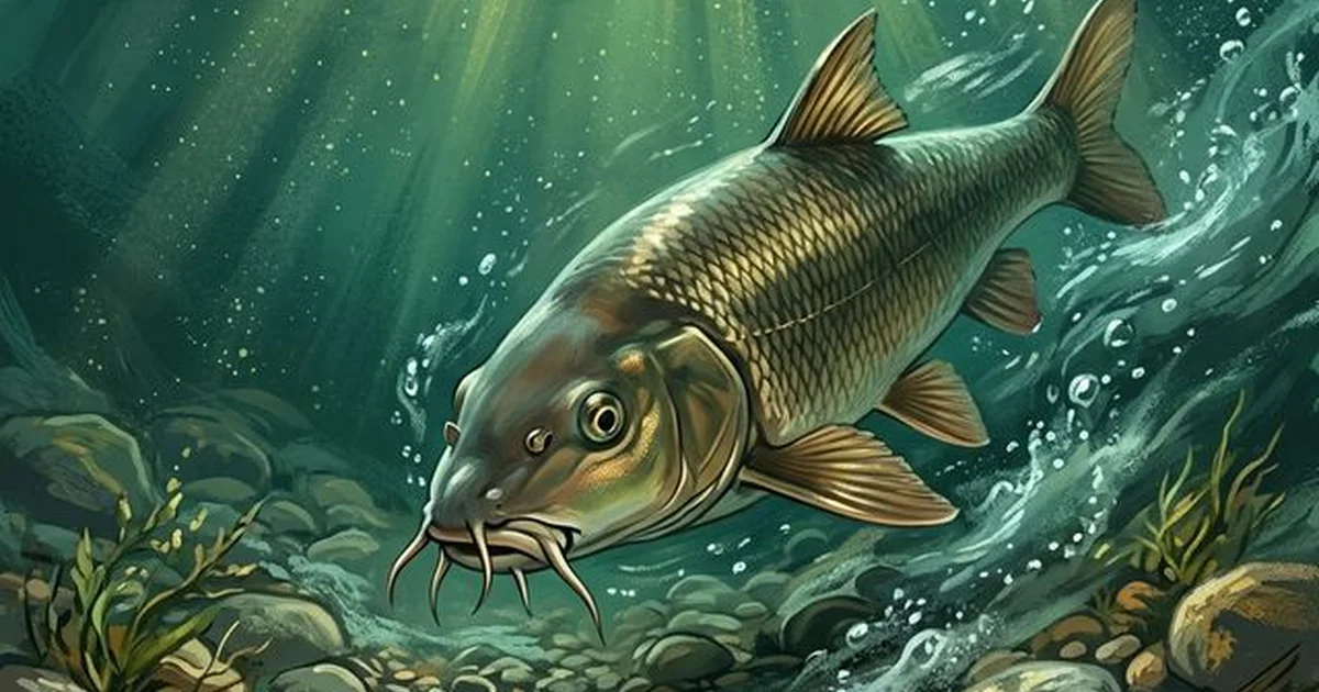 Barbel (Barbus barbus) on gravel bottom of a fast-flowing river