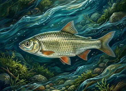 Plotica (Rutilus virgo) u brzoj vodi s kamenitim dnom