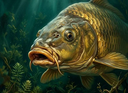 Common carp (Cyprinus carpio) in a river