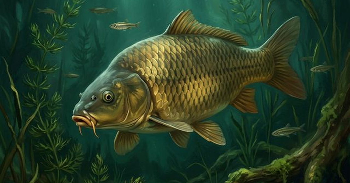 Common carp (Cyprinus carpio) in a river
