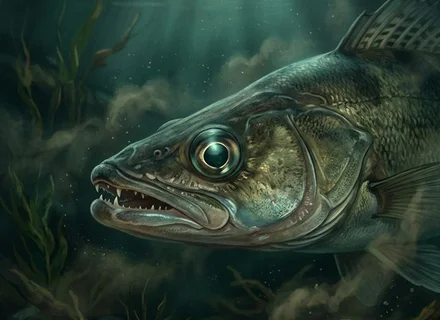 Zander (Sander lucioperca) in a turbid river at dusk