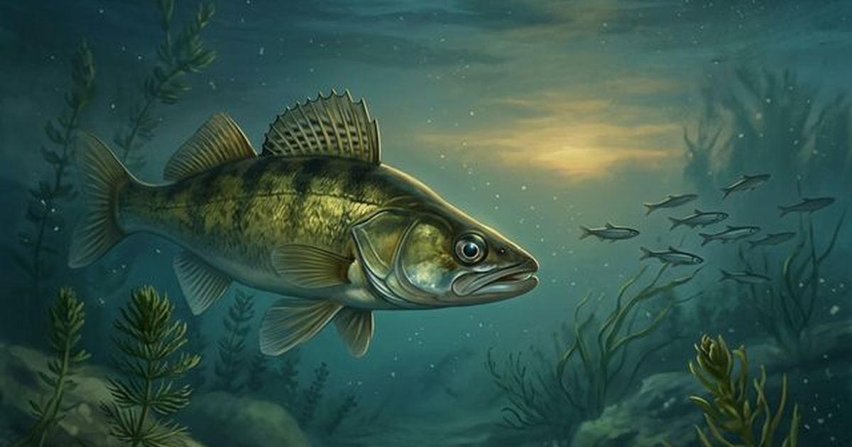 Smuđ (Sander lucioperca) u mutnoj rijeci pri sumraku