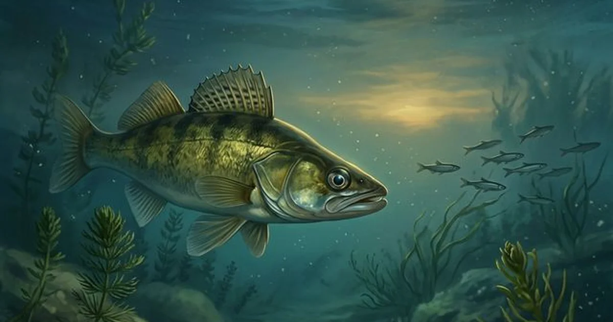 Zander (Sander lucioperca) in a turbid river at dusk