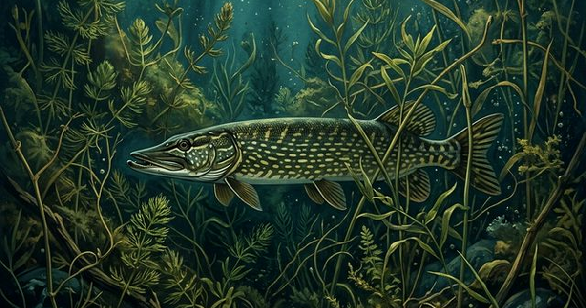 Štuka (Esox lucius) u zasjedi među vodenom vegetacijom