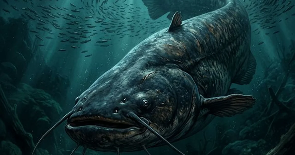 Veliki som (Silurus glanis) u dubokoj vodi rijeke