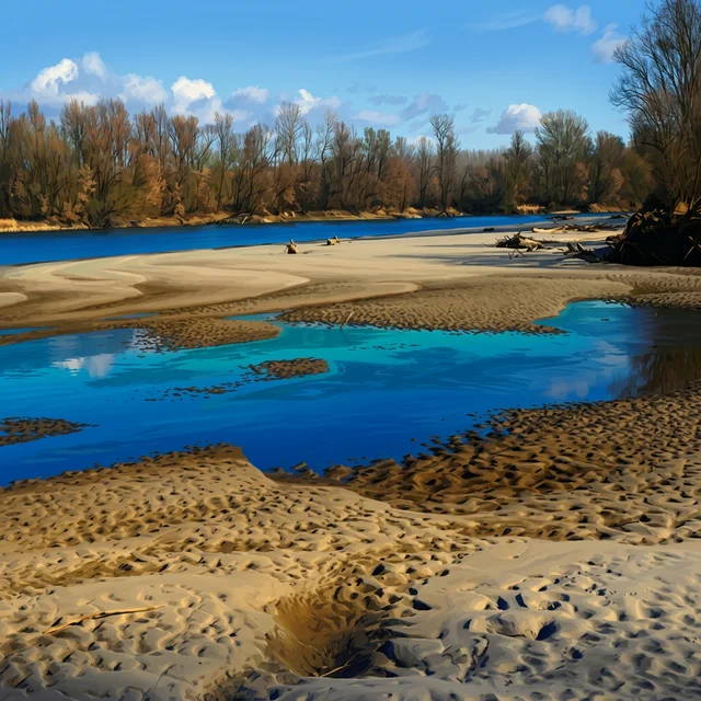 Ilustrirani prikaz rijeke Drava kod lokacije Belišće za postaju Drava - Belišće