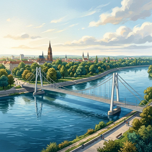 Ilustrirani prikaz rijeke Drava kod lokacije Osijek za postaju Drava - Osijek