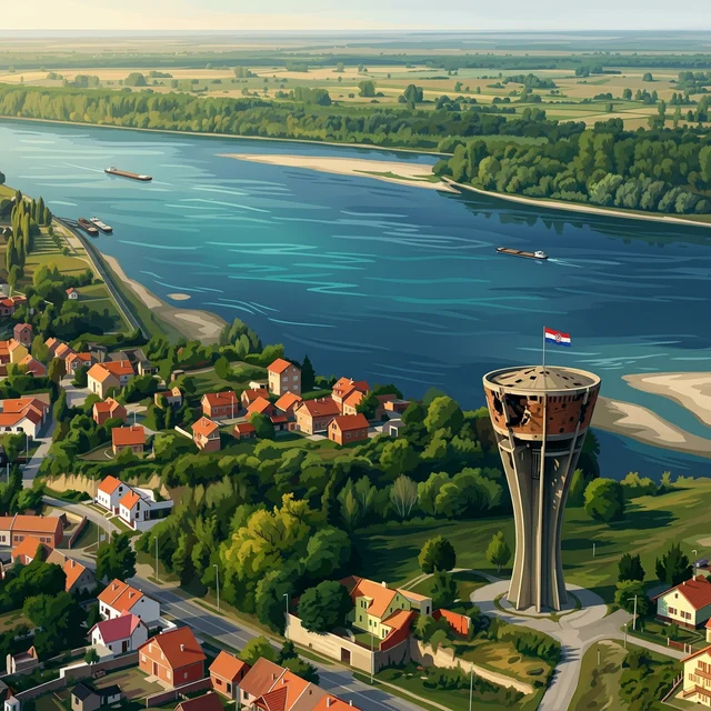 Ilustrirani prikaz rijeke Dunav kod lokacije Vukovar za postaju Dunav - Vukovar