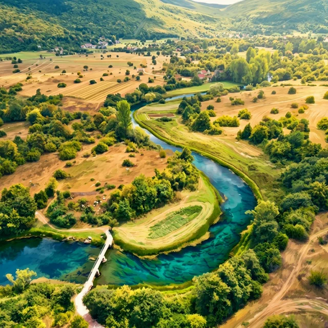 Ilustrirani prikaz rijeke Gacka kod lokacije Vivoze za postaju Gacka - Vivoze