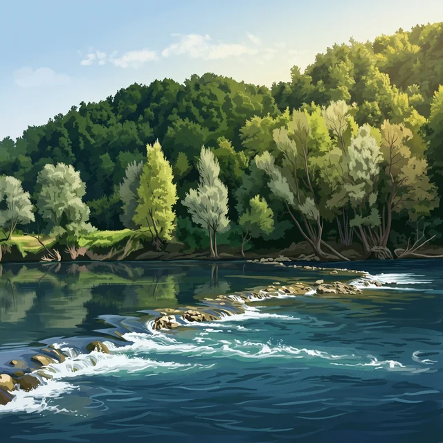 Illustrated view of the Kupa near Kamanje for station Kupa - Kamanje