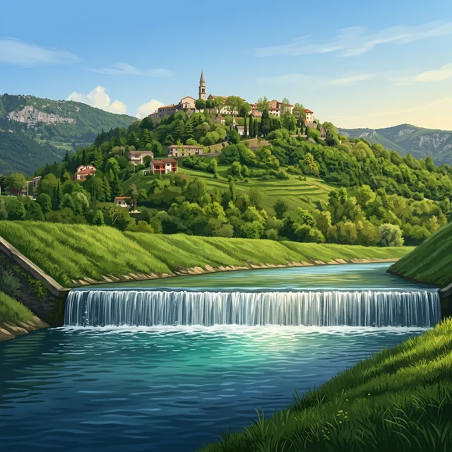 Ilustrirani prikaz rijeke Mirna kod lokacije Most Buzet za postaju Mirna - Most Buzet