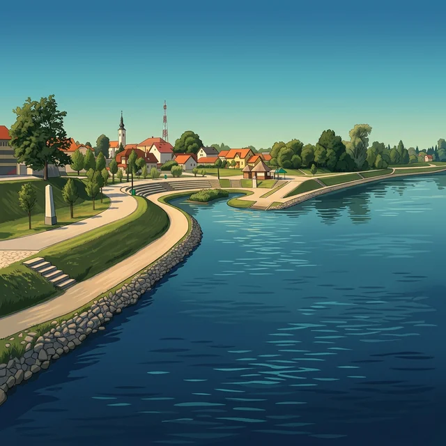 Ilustrirani prikaz rijeke Mura kod lokacije Mursko Središće za postaju Mura - Mursko Središće