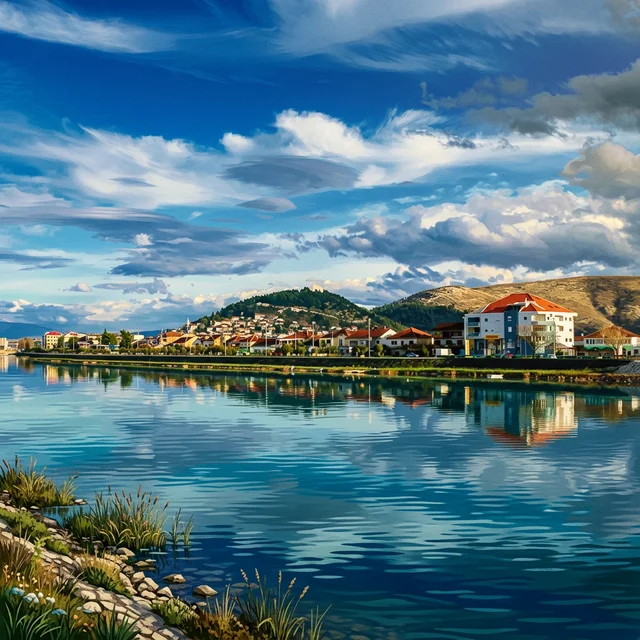 Ilustrirani prikaz rijeke Neretva kod lokacije Metković za postaju Neretva - Metković