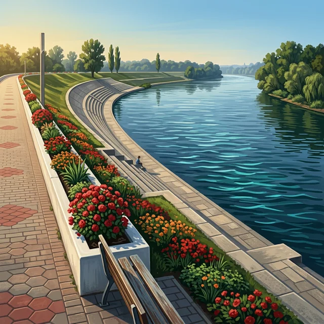 Illustrated view of the Sava near Županja for station Sava - Županja